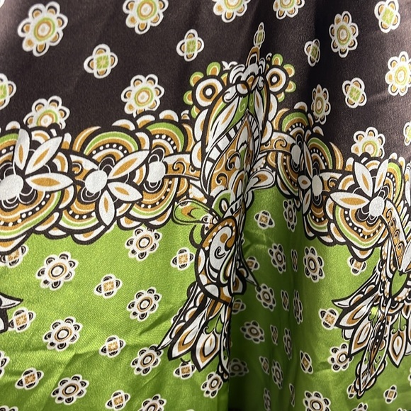 Sangria Womens Midi Dress 12 Chocolate Brown Green Floral Side Zip Ruching Party - Picture 6 of 13